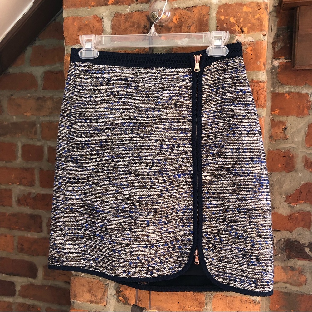 J Crew Navy Metallic Tweed Zip Mini Skirt - Picture 2 of 10